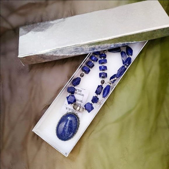 Vintage Necklace Genuine Blue Lapis Lazuli Gemstones 925 Silver Rondelle… - Picture 12 of 13